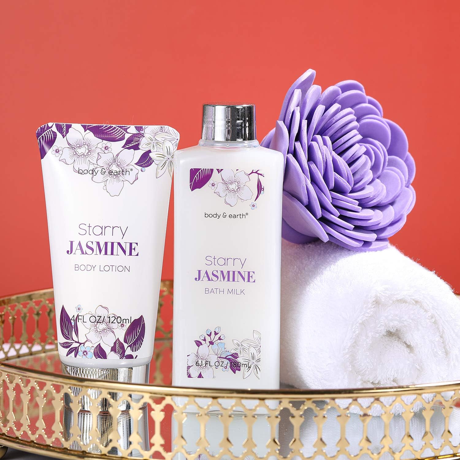 BODY & EARTH Bath Sets for Women 11 Pcs Spa Gift Sets Jasmine Scented Includs Milk Lotion & Butter, Hand Soap, Bubble Bath - Image 3