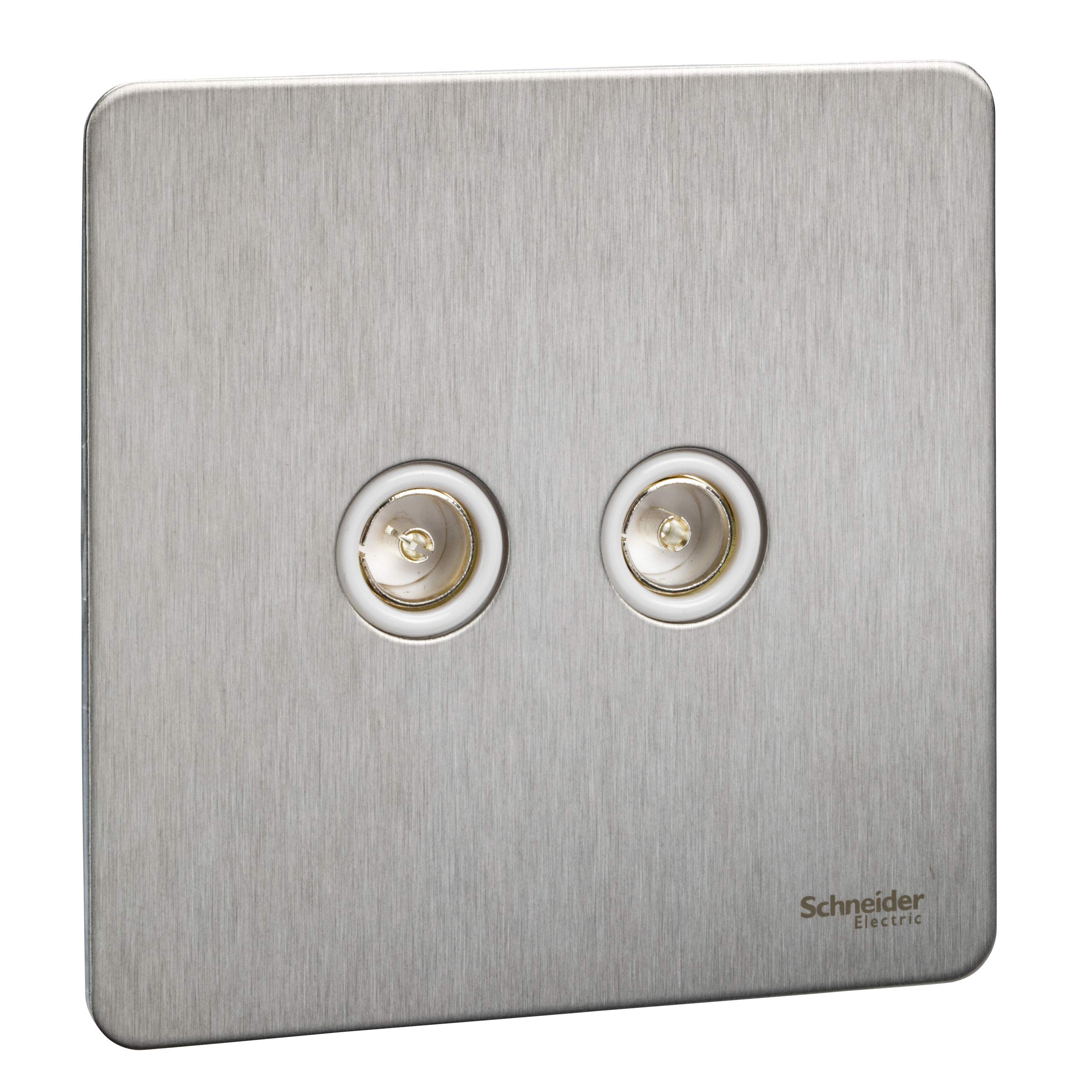 Schneider Electric Ultimate Screwless Flat Plate - Double TV Aerial Socket, Secondary, GU7420WSS, Stainless Steel with White Insert