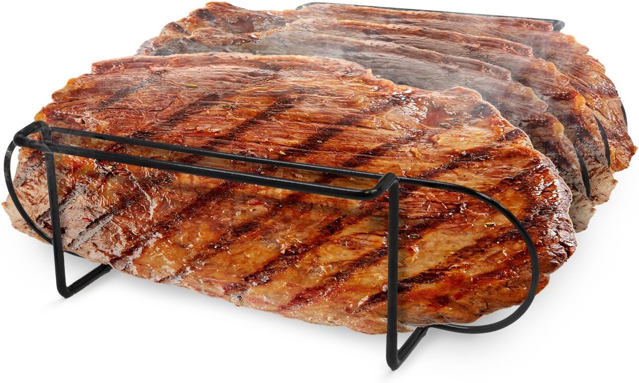 Sorbus Non-Stick Rib Rack – Porcelain Coated Steel Roasting Stand – Holds 4 Rib Racks for Grilling & Barbecuing (Black) : Garden & Outdoor