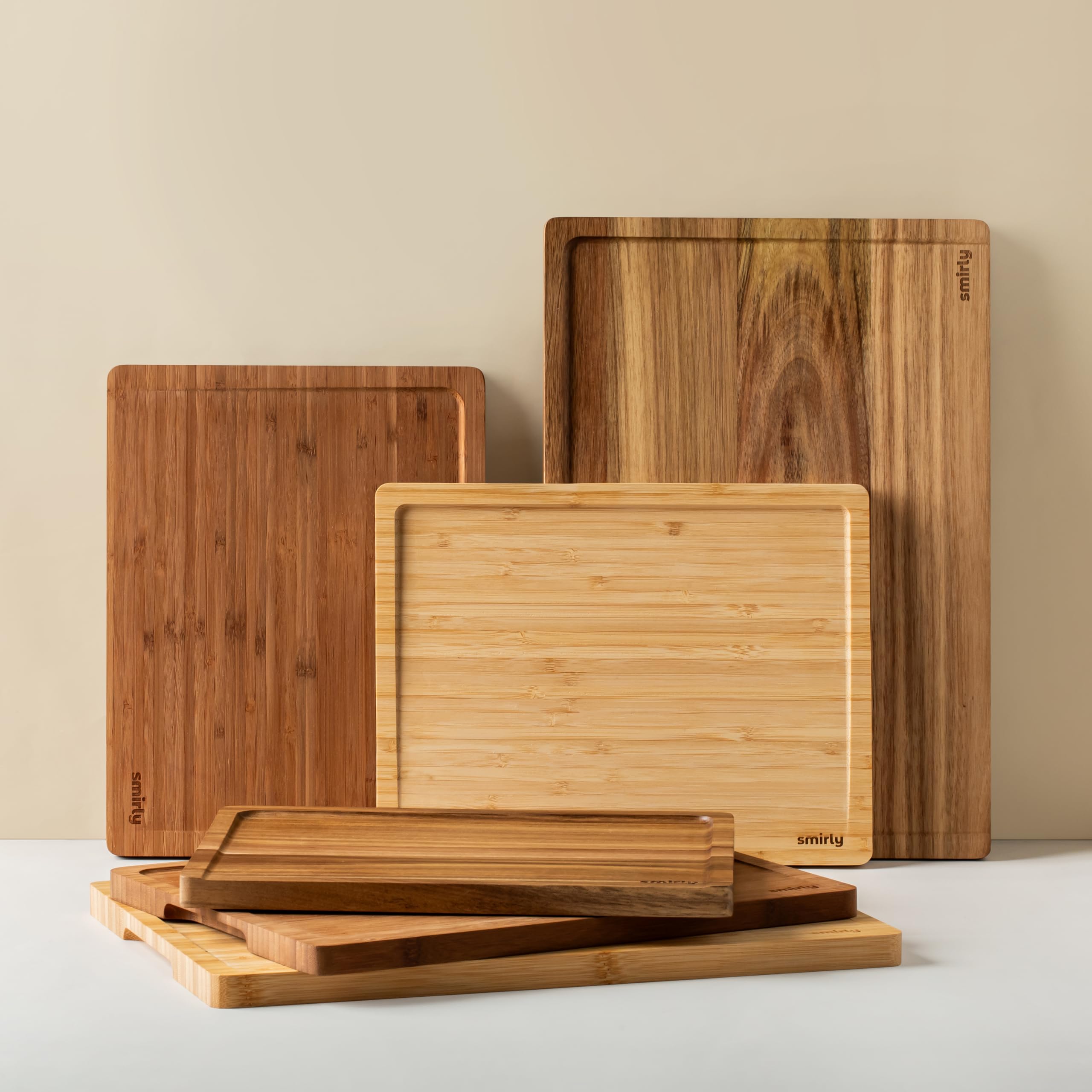 SMIRLY Wood Cutting Board, Bamboo Cutting Board Set, Chopping Board and Wooden Cutting Boards for Kitchen, Small Wood Cutting Board and butcher block (Acacia Wood, 3 Pack)