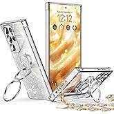 XYZ for Galaxy S25 Ultra Case with Stand, for Samsung Galaxy S25 Ultra Case with Double Ring, Women Girls Bling Luxury Glitter Clear Phone Case Cover Heart for Samsung S25 Ultra, Silver