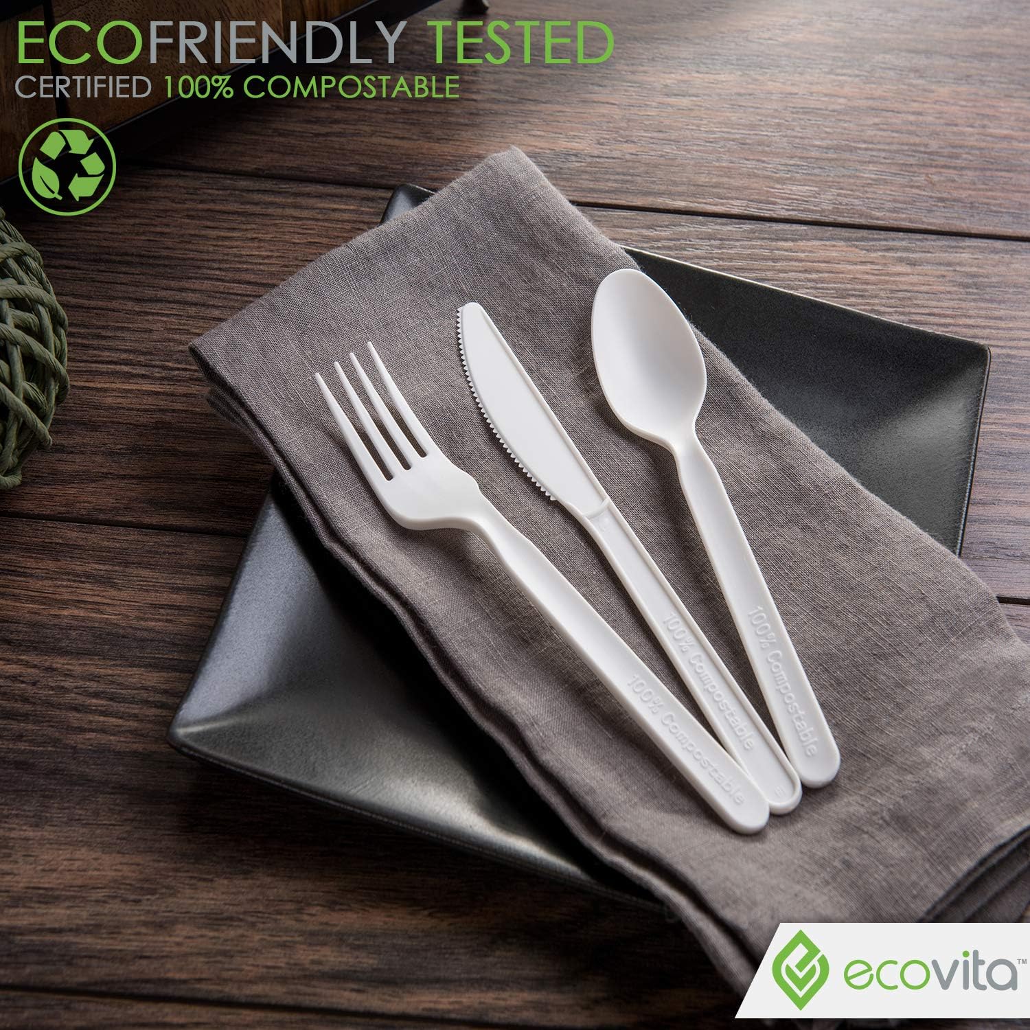 100% Compostable Spoons - 500 Large Disposable Utensils (6.5 in.) Bulk Size Eco Friendly Durable and Heat Resistant Alternative to Plastic Spoons with Convenient Tray by Ecovita: Industrial & Scientific