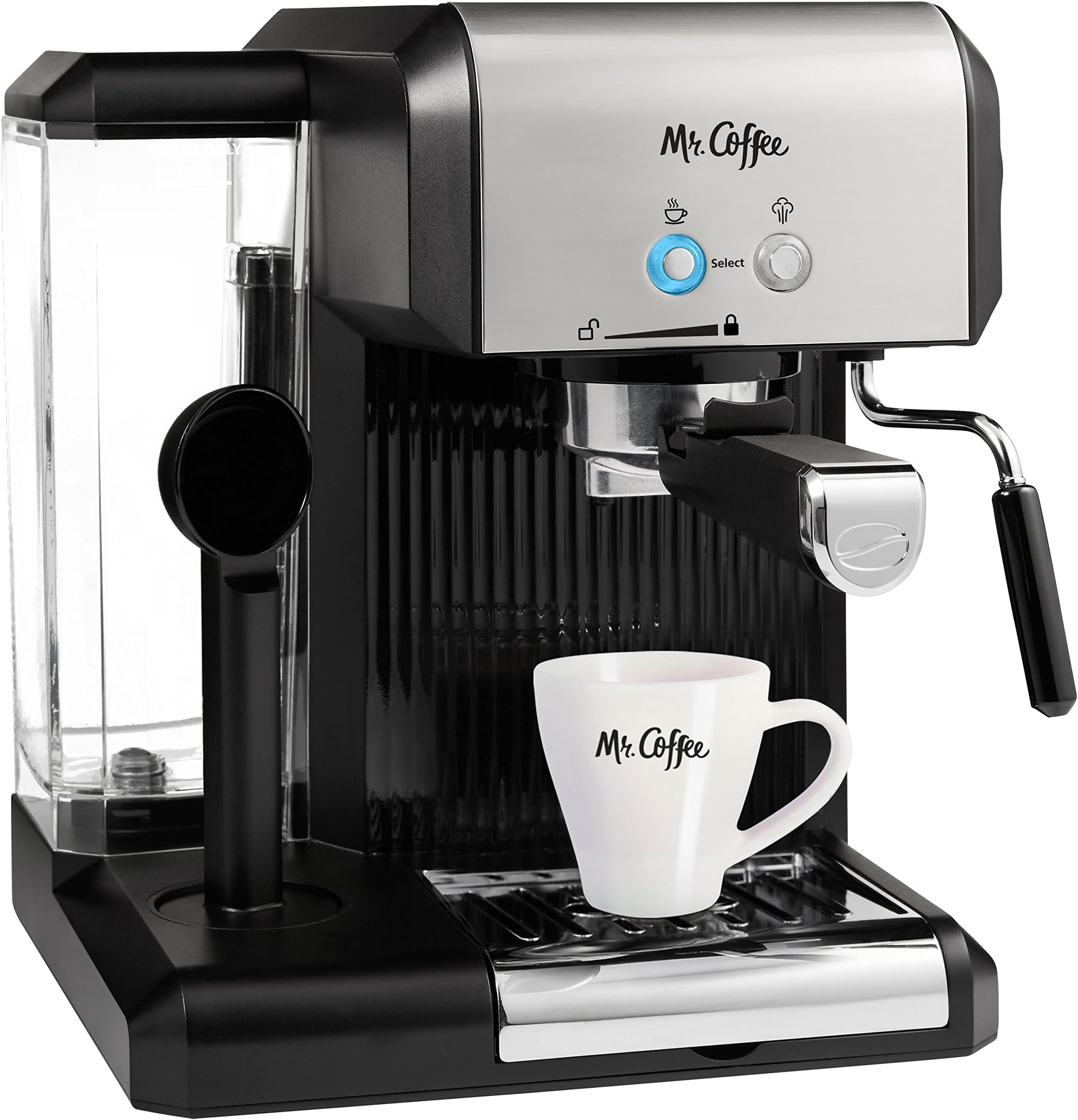 Mr. Coffee Café Steam Automatic Espresso and Cappuccino Machine, Silver/Black