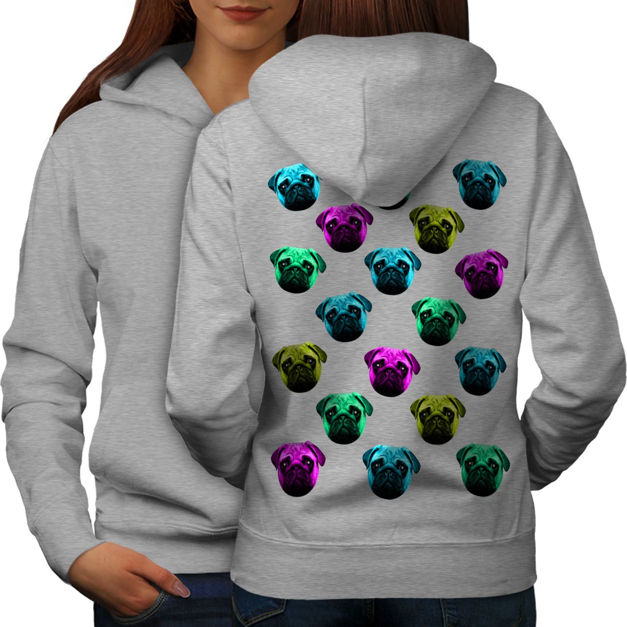 wellcoda Mops Kopf Tier Komisch Hund Frau Kapuzenpullover Hund Aufdruck