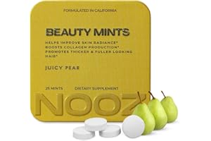 NOOZ Beauty Mints - Sugar-Free Biotin Mint for Glowing Skin, Healthy Hair & Strong Nails - Juicy Pear Flavor | Travel-Friendly Supplement with Antioxidants, Vitamin C, B6 & B12 | Non-GMO, 25 Mints