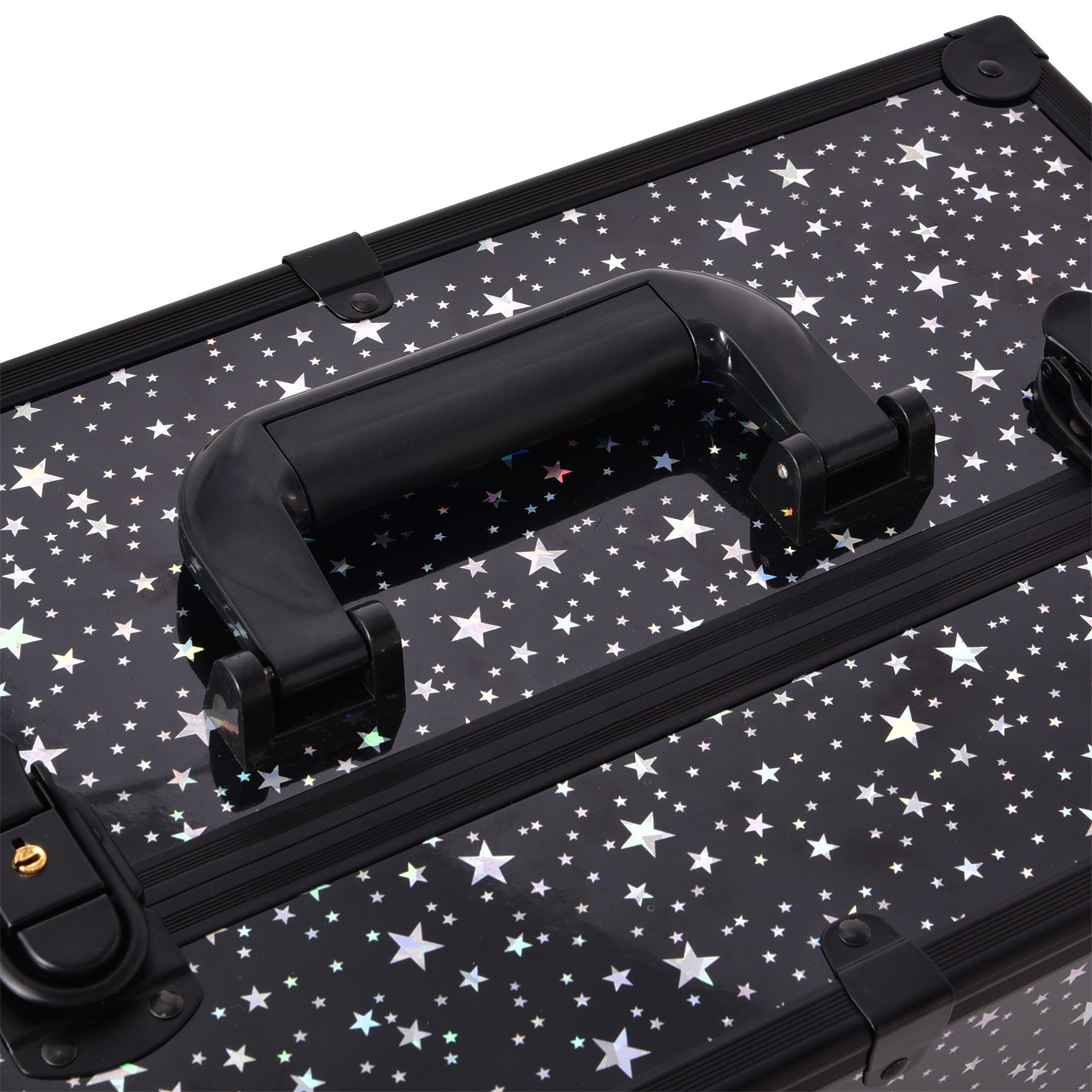 Makeup Case 6 Trays Large 14" x 8.5" x 11" Train Cases Cosmetic Organizer Storage Box by Joligrace - Star Pattern