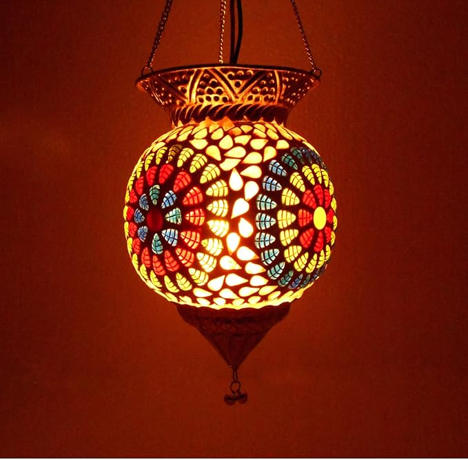 Susajjit Glass Hanging Lamp with Mosaic Work (Multicolour)