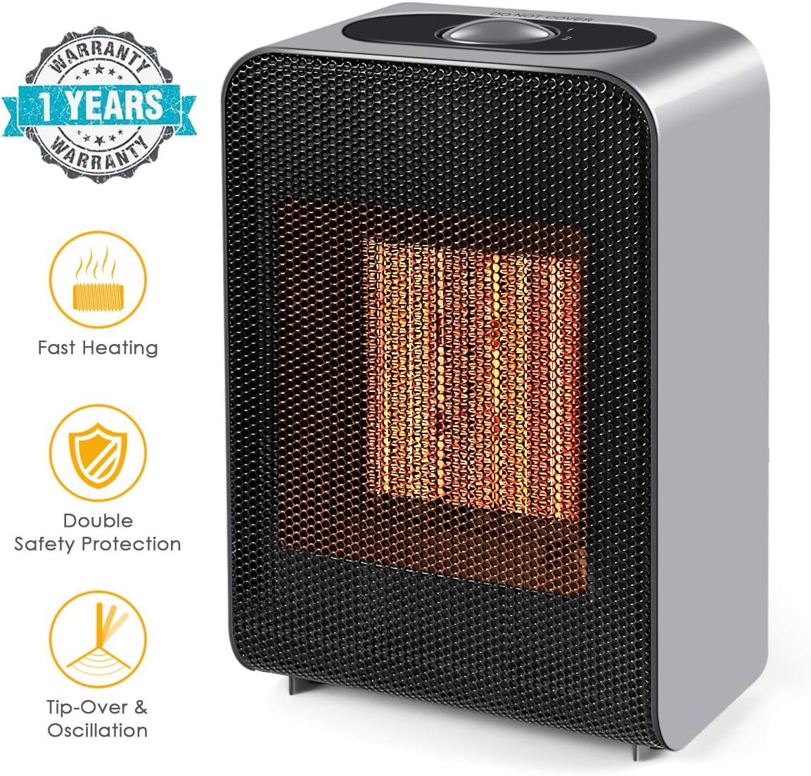 Ceramic Space Heater, 1500W Fast Heat Portable Electric Space Heater