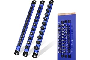 WORKPRO Magnetic Socket Organizer Set, 1/2" 3/8" 1/4" Drive Aluminum Alloy Socket Holder with Removable Socket Clip for Quick Customization, 3PC Socket Rail for Tool Box Drawer (Sockets Excluded)