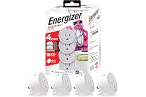 XTREME DIGITAL LIFESTYLE ACCESSORIES Energizer Connect Smart WiFi Plug 4 Pack, Mobile Connect App Enabled, Voice Controlled, Alexa, Echo, Siri, Hey Google Enabled, No Hub Required, Mini Outlet 15-Watt, 2.4GHz, ETL & FCC Certified