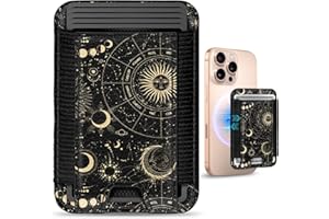 Toycamp Compatible with Magsafe Wallet Magnetic Card Holder - for Women Leather Phone Wallet Fits 7 Cards Slim RFID Card Holder for iPhone 16/15/14/13/12 for Samsung S25 Ultra/S24 Ultra, Sun Moon Star