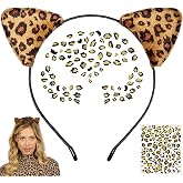 Funcredible Cheetah Ears Headband &amp; Metallic Face Tattoos &ndash; Adult Leopard Cosplay &amp; Halloween Costume Accessory Set