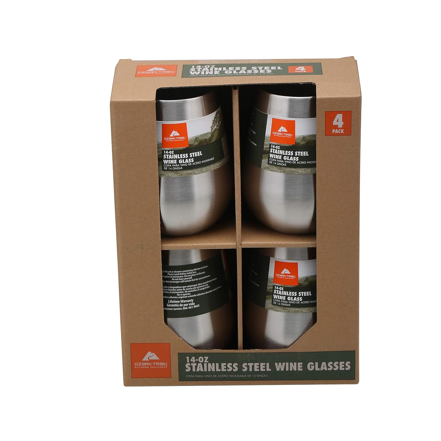 Set of 4 Ozark Trail 14oz Stainless Steel Wine Glasses