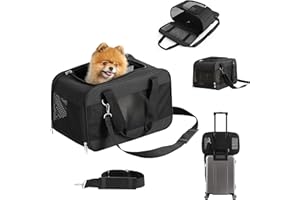 LE SURE Lesure Cat Dog Carrier Airline Approved - Dog Carrier for Small Dogs Collapsible Soft Side TSA Approved Travel Pet Carrier for Car, Black, 17.5x11x11