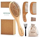 KEPCSIN 3PCS Wooden Hair Brush Set for Hair Growth, Natural Small Wood Comb Detangling Massage Scalp, Wide Tooth Pocket Comb No Bristle for Thick/Thin/Curly/Dry Hair, Gift for Women/Men