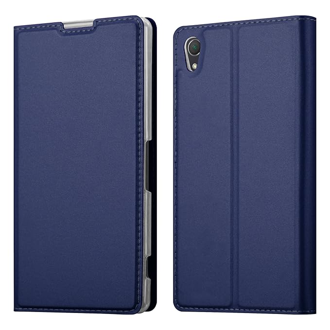 Cadorabo Hülle für Sony Xperia Z2 - Hülle in DUNKEL BLAU – Handyhülle mit Standfunktion und Kartenfach im Metallic Look - Cas