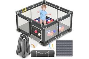 ICAREWAY Foldable Playpen for Babies and Toddlers, 50x50 Inches Portable Playpen, Kids Collapsible Play Pen with 2 Handlers, Indoor & Outdoor Baby Fence Play Area with Visible Mesh, Dark Gray