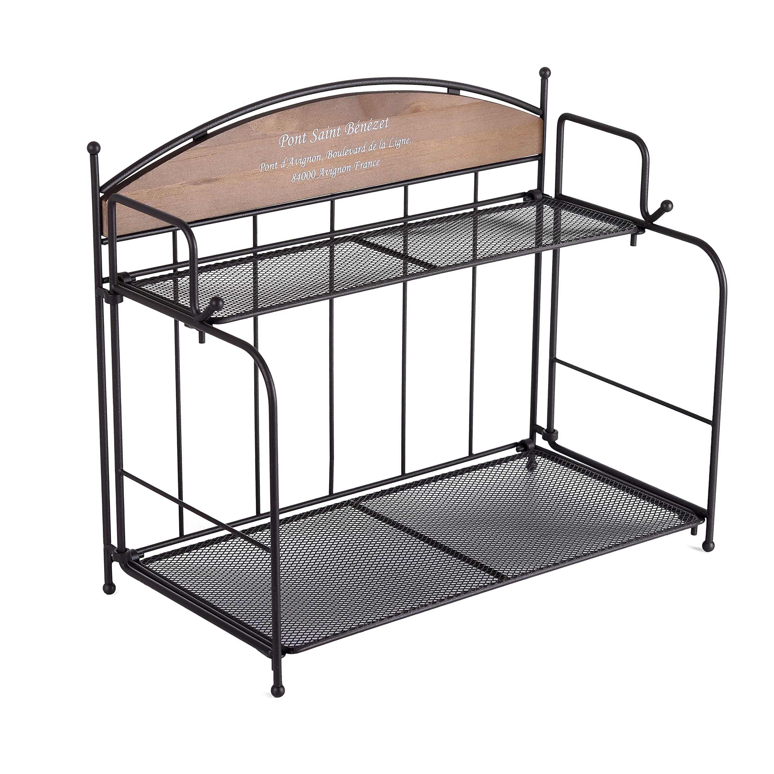 Funly mee 2 Tier Kitchen Countertop Spice Rack, Bathroom Metal and Wood Foldable Shelf Organizer (BROWN)