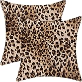 Leopard Pillow Covers 18x18 Set of 2 Brown Cheetah Animal Print Decorative Throw Pillow Modern Outdoor Cotton Square Farmhouse Cushion Cover for Home Couch Sofa