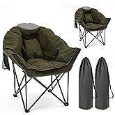 Oversized Padded Comfy Camping Chair for Adults, Portable Padded Lawn Chair, Weight Capacity 400 LBS, Heavy Duty Moon Leisure Folding Chair for Camping, Hiking, Carry Bag, Army Green (2 Pack)