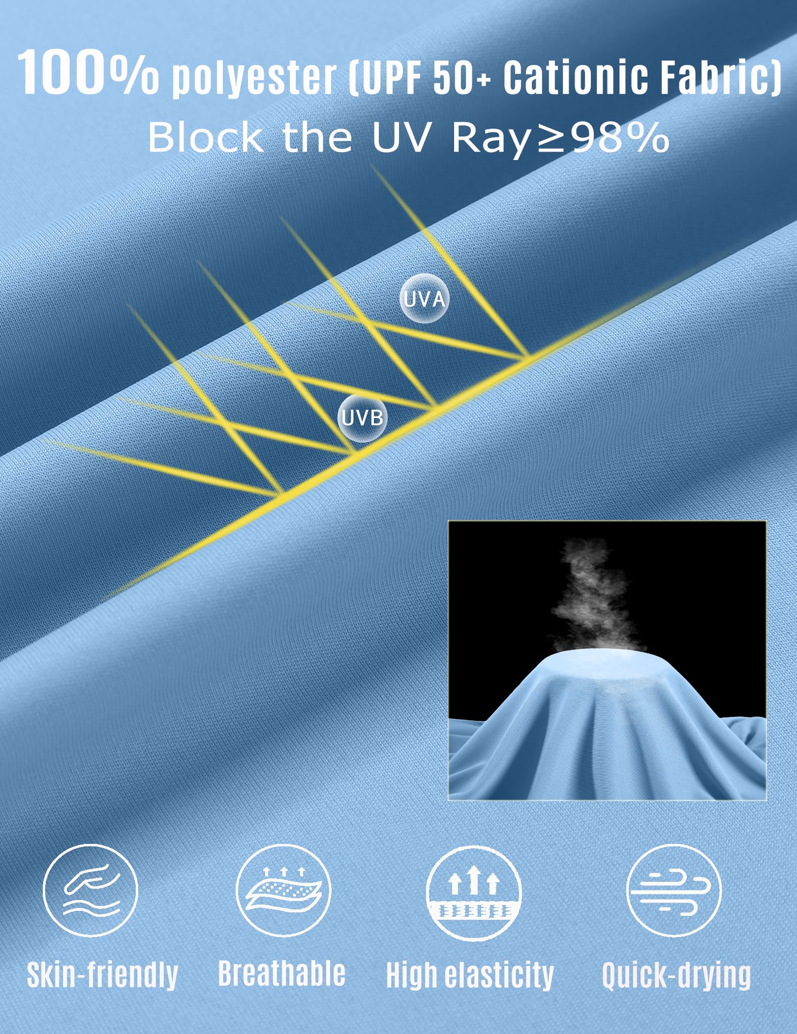 PINSPARK Tee Shirts Mens Short Sleeve Quick Dry Moisture Wicking Shirts for Men UPF 50+ Plain Novelty Cooling Casual T-Shirt S Light Blue