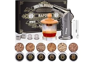 RAFOW Cocktail Smoker Kit with Torch: Whiskey Smoker Kit with 6 Flavors Smoked Wood Chips - Old Fashioned Drink Smoker Infuser Kit for Bourbon, Whisky Smoking Gifts Box Smoke Set for Men(Without Butane)