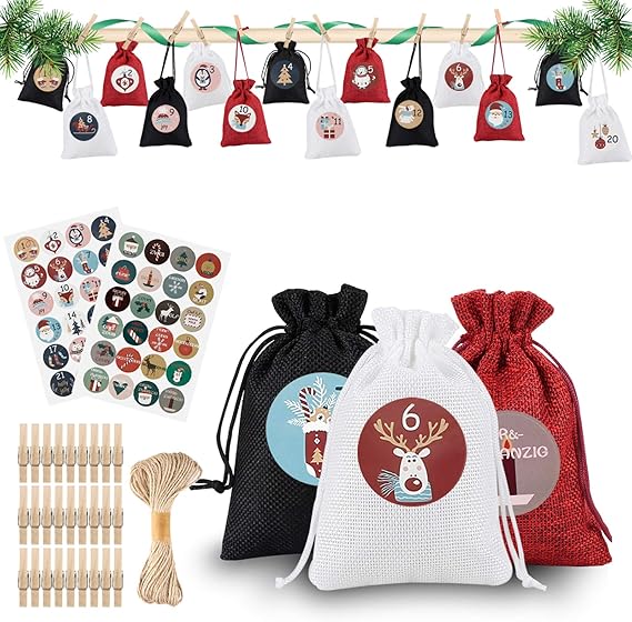 DazSpirit 24 Adventskalender Zum Befüllen,Jutesäckchen