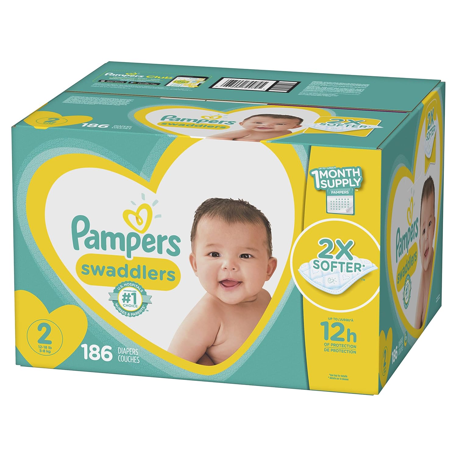 Diapers Size 2, 186 Count - Pampers Swaddlers Disposable Baby Diapers