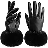 TOBEHIGHER Winter Gloves - Leather Gloves for Women, Warm Lined Touchscreen Winter Gloves for Women