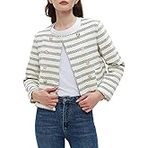 Kedera Womens Cropped Tweed Blazer Jackets Long Sleeve Open Front Blazer for Work Casual Business Outfits