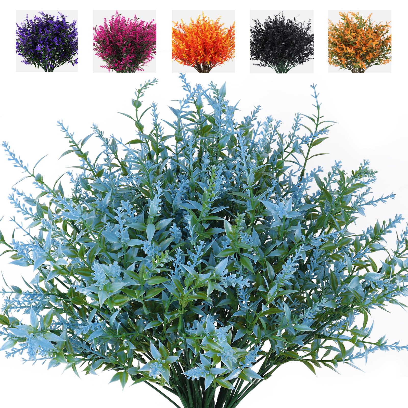 RECUTMS Blue Artificial Flowers for Outdoor Artificial Plants & Flowers for Outside Fake Outdoor Plants Faux UV Resistant Flower Plastic Shrubs Indoor Outside Hanging Decorations(Blue) — image 1