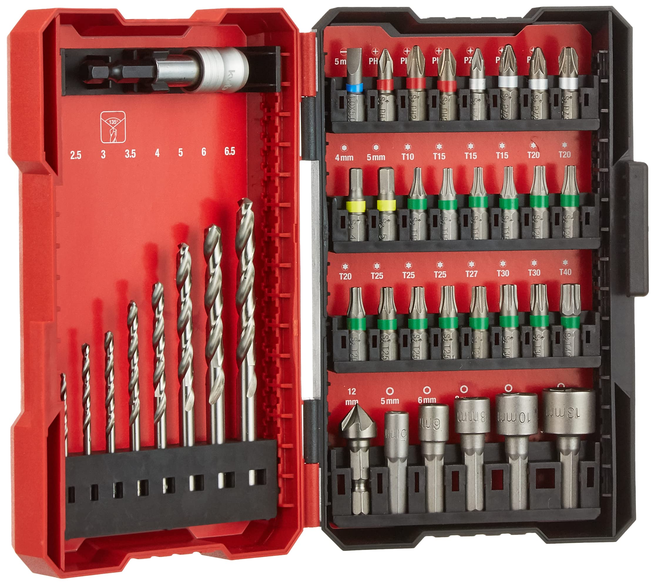 Original Einhell 39-Piece Bit and Drill Bit Set (8x Drills, 24x Bit, 5x Socket Spanner Insert, 1x Countersink, 1x Quick Change Bit Holder, Includes Storage Box)
