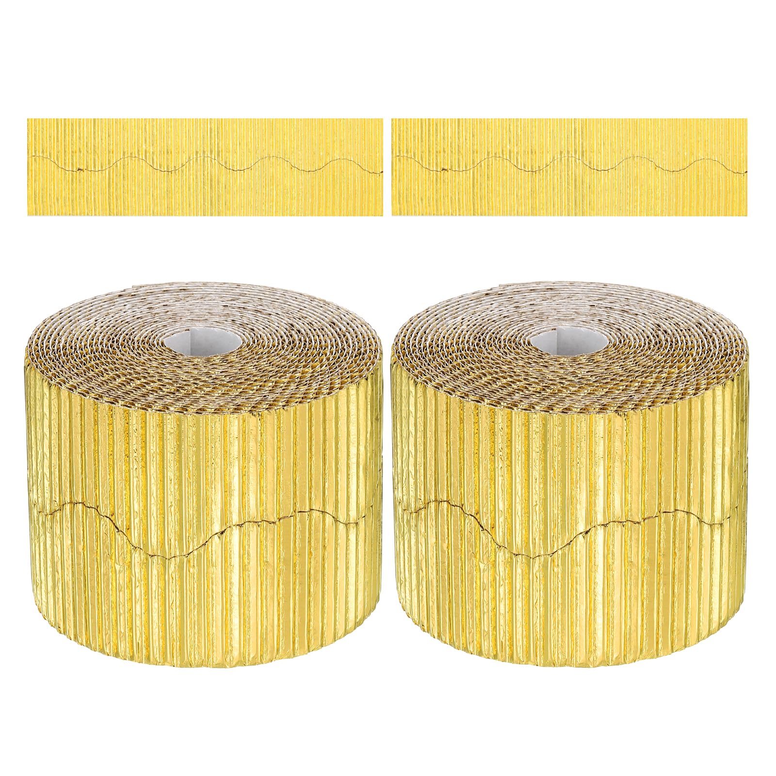 PATIKIL 3.9inch x 78.7ft Bulletin Board Border, Scalloped Trim Paper Corrugated Decorate Border for Locker Classroom Decor Black White Cork Poster Boards, Golden (1mm)