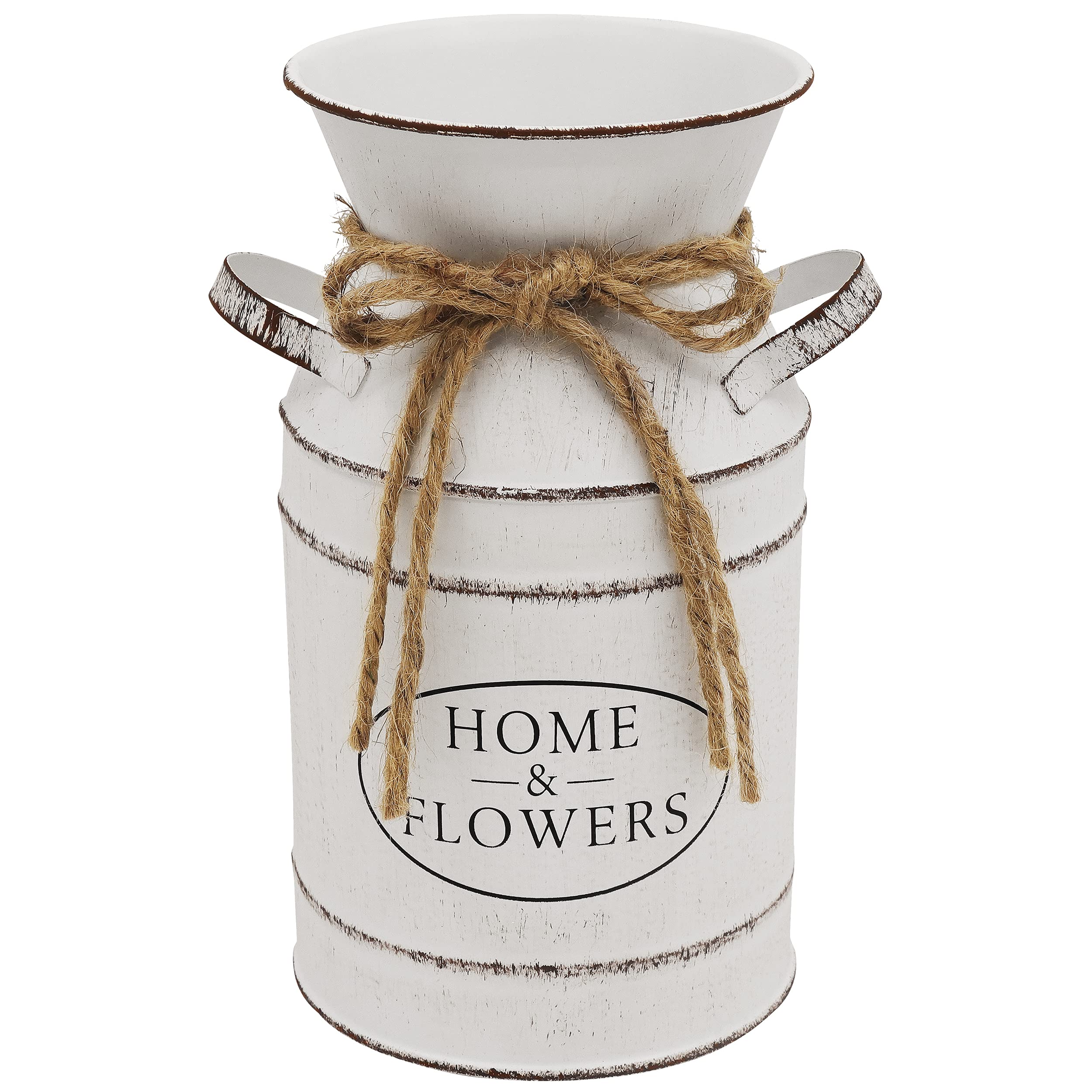 Soyizom Metal Flower vase Vintage Decorative Bucket with Handle, French White Galvanized Finish Pot for Rustic Home Shabby Chic Farmhouse Decor