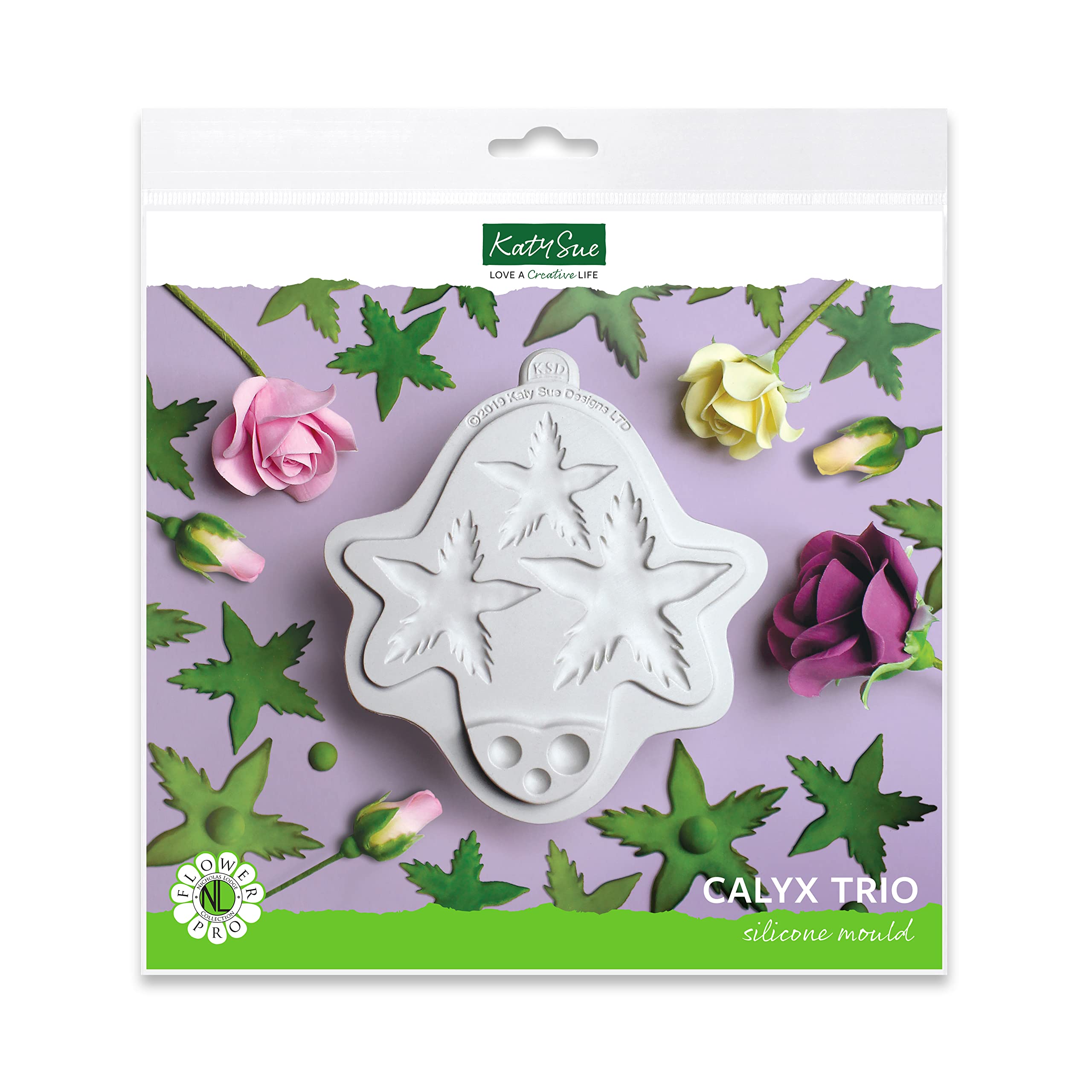 Flower Pro Calyx Trio Silicone Mould for Cake Decorating & Clay Crafts by Katy Sue Moulds. Makes Rose Calyx & Flower Ovaries for use with Fondant & Air Dry Clay