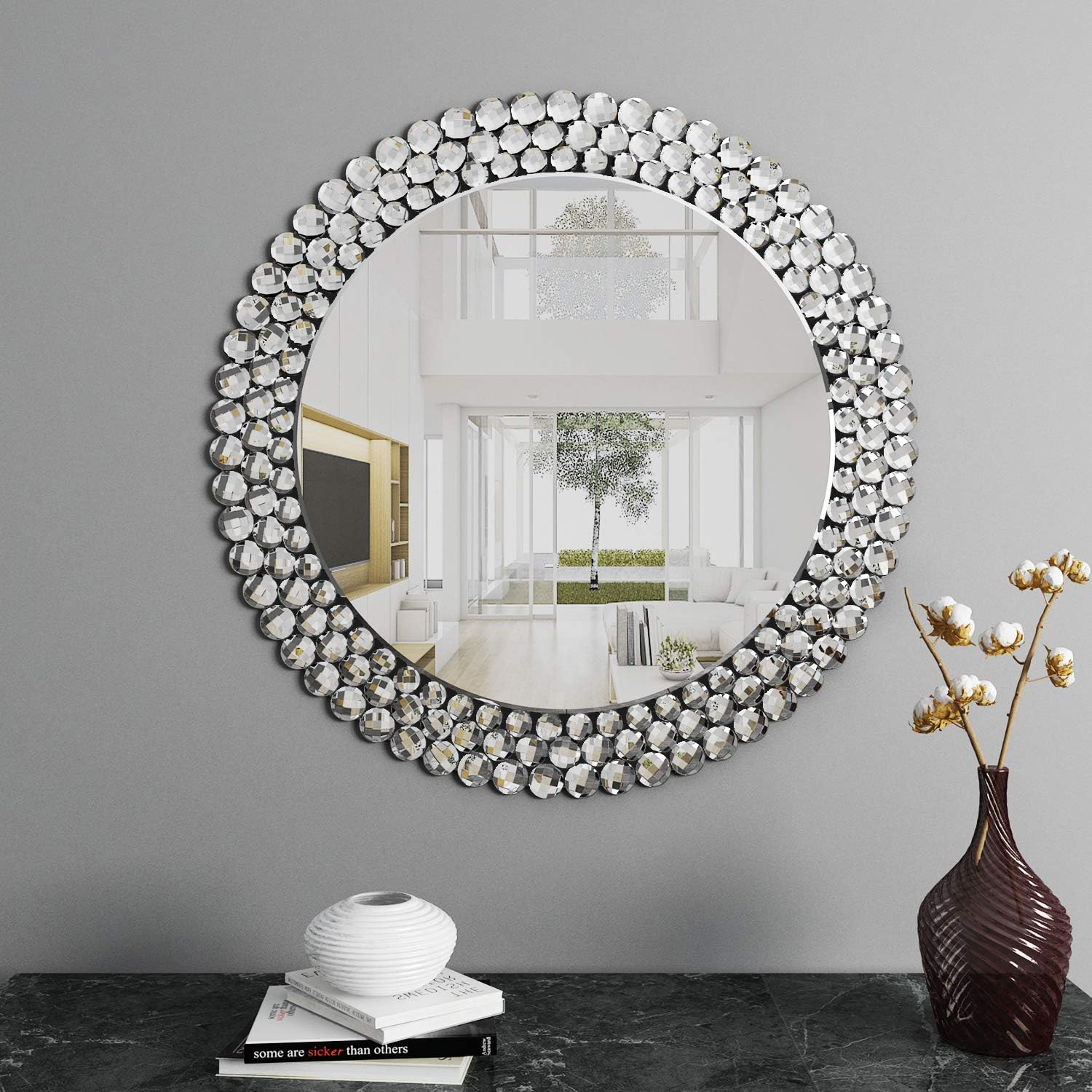 Luxury Round Wall Mirror Decorative - Circle Wall Mirror for Bedroom Livingroom: Furniture & Decor