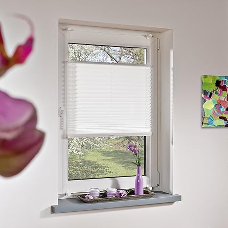 Liedeco® Plissee verspannt mit Klemmträger / 60 x 220 cm weiß (Breite x Höhe) / lichtdurchlässig blickdicht und stufenlos ver