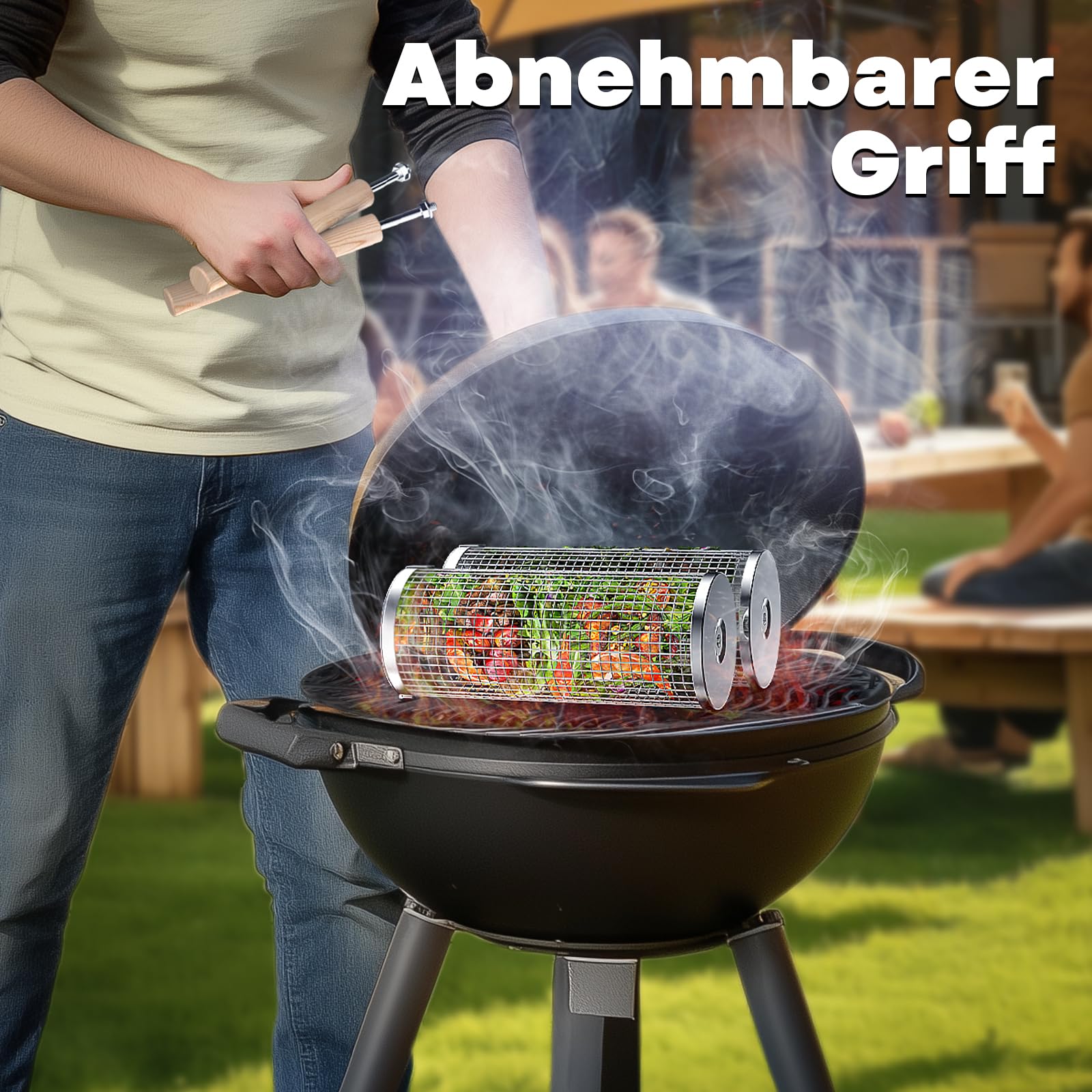 ivtivfu Nestbarer Rollender Grillkorb, Grill Zubehör, Geschenke für Männer 5
