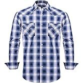 Western Shirts for Men with Snap Buttons Regular Fit Plaid Mens Long Sleeve Shirts Casual