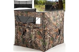 HUNTSEN 3-Panel See Through Hunting Blind for Turkey - Lightweight Portable Pop Up Ground Blind with Silent Sliding Windows Carrying Bag - Easy-Setup Camouflage Concealed Ground Blinds for Hunting