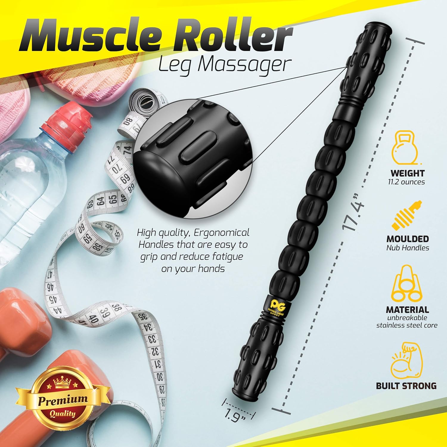 Muscle Roller Stick Pro, The Best Self Massage Tool, Relieve Sore Muscles, Cramps, Back Tightness, Trigger Points Pain, Myofascial Physical Therapy, Legs Recovery, Knots & Calf Soreness, (1 Roller) : Sports & Outdoors