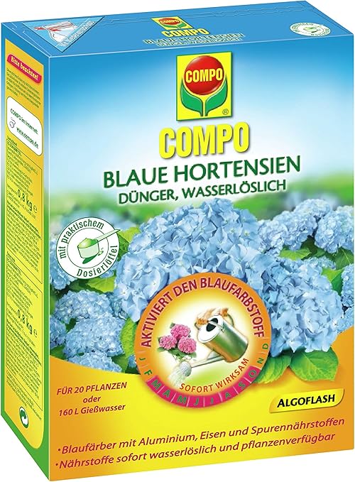 Compo Blaue Hortensien Dunger Wasserloslich Aktivierung Des Blaufarbstoffs 800 G Amazon De Garten