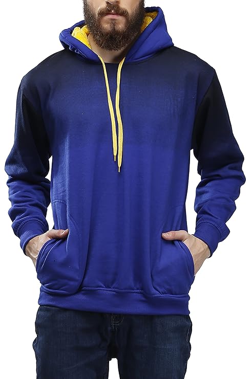 High Hill Men's Cotton Blend Hooded Sweatshirts (Blue, Medium)