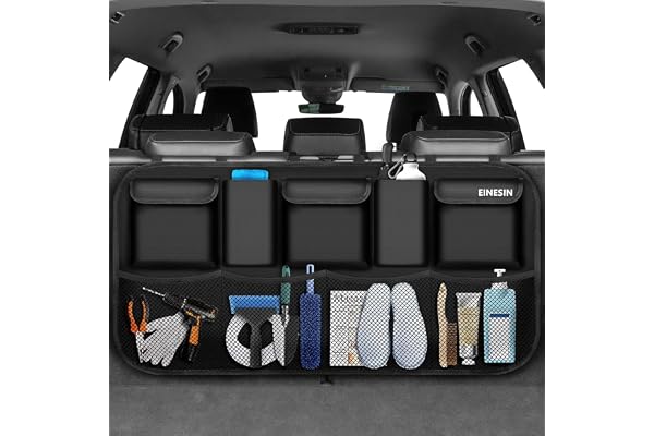 EINESIN Car Trunk Organizer, Auto Storage Bag with 9 Pockets, Car Trunk Bag with Strong Elastic, Magic Wand Structure for SUV