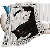 Cat Blanket Black and White Throw Blanket Soft Fleece Flannel Bedding Cats Gifts for Men Boys Women Girls Lovers Adults Stuff Plush for Couch Sofa Bed Room Decor 40"X50"