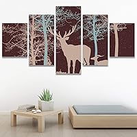 SIGNWIN 5 Panel Canvas Wall Art Modern Art Animals Dramatic Elephants Giraffe Multicolor Photography Southwest for Home Decorations Ready to Hang - 60