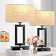 Lamps for Bedroom Set of 2 Touch Control Table Lamps with Dual USB Ports,Bedside Lamp3-Way Dimmable Lamps for Nightstand, Modern Desk Lamps for Living Room Office, LED Bulbs Included, Black&Cream