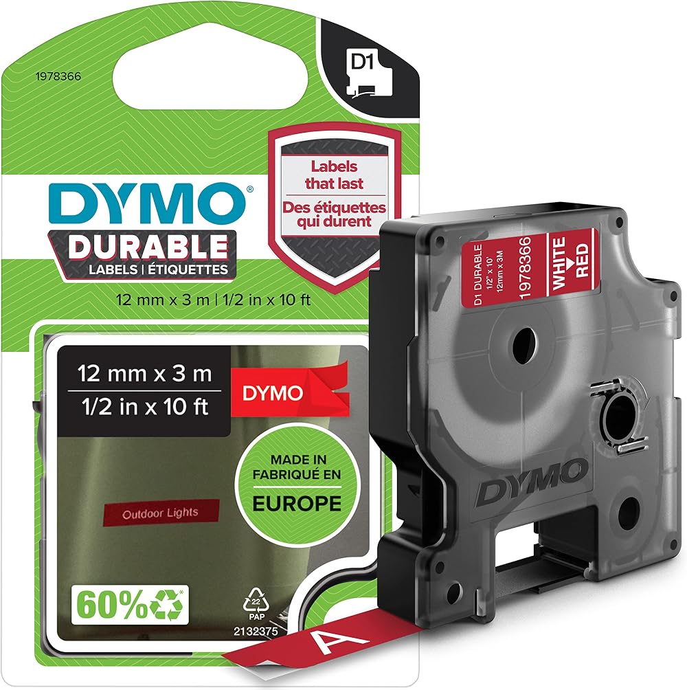 DYMO D1 Durable Labels Red Tape 12 mm x 3 m for LabelManager