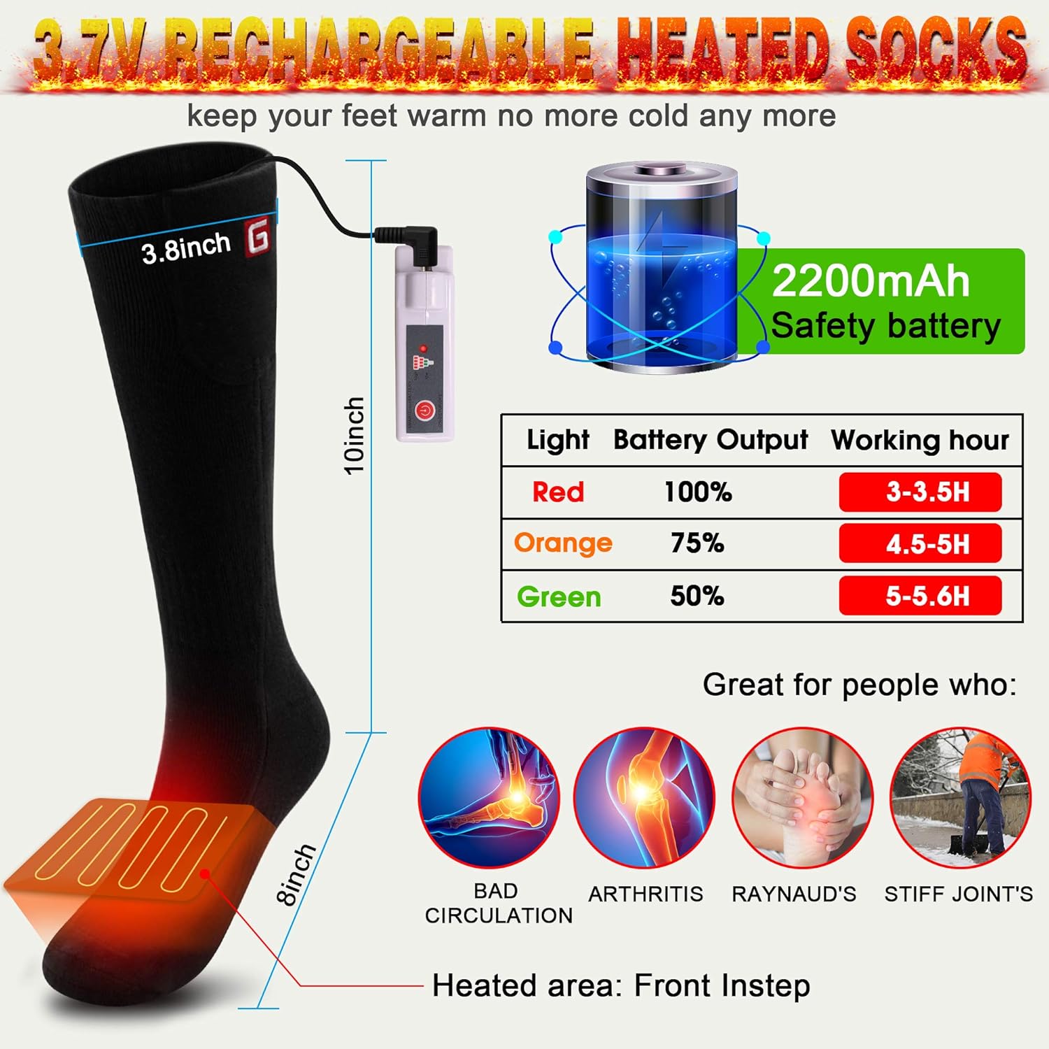 MMlove Heated Socks,Heated Socks Women Rechargeable Washable,Battery Thermal Socks, Electric Ski Socks Foot Warmers for Hiking Hunting Camping Fishing Socks: Clothing