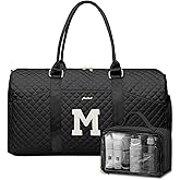 Women Weekender Travel Duffle Bag: Initial Duffel Overnight Bags with Shoe Compartment Large Carry on Tote with Toiletry Bag Weekend Traveling Yoga Gym Hospital Bag for Women with Wet Pocket Letter M